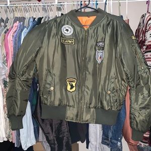Green Patch Bomber Lightweight Jacket